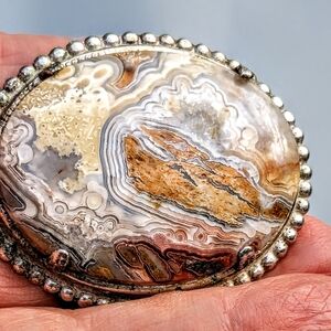 Elegant Large Mexican Crazy Lace Agate Pin/ Pendant Vintage 1980,s